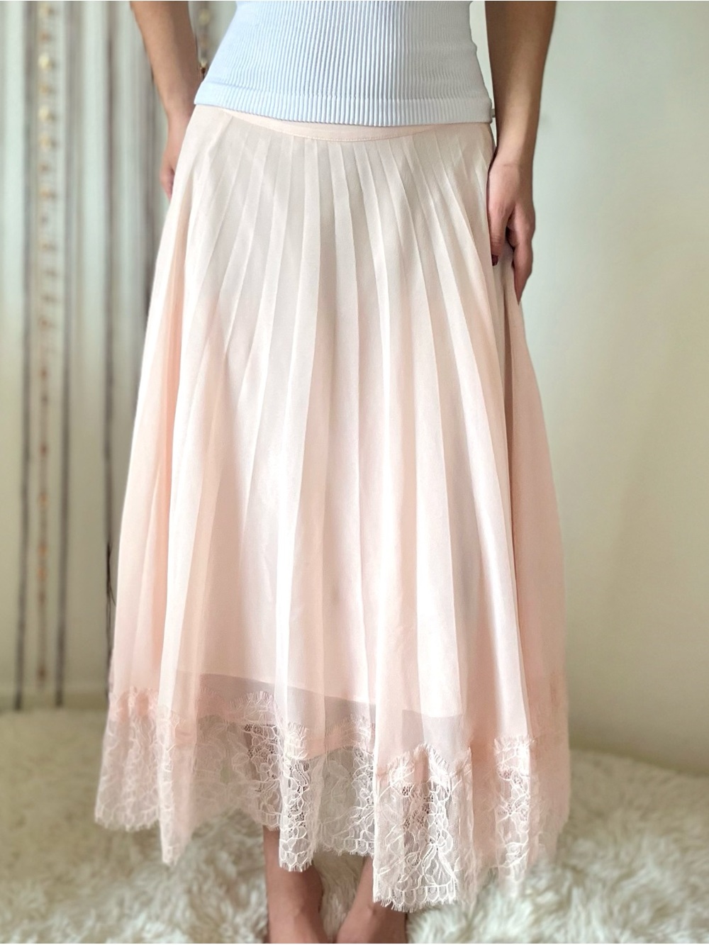 victoria’s secret chiffon lace trim maxi skirt